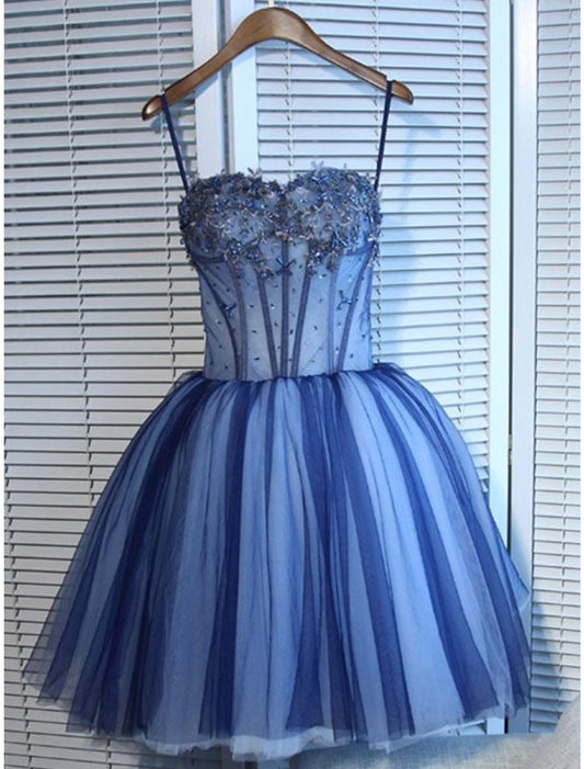 Wholesale A-Line Homecoming Dresses Elegant Dress Graduation Sweet 16 Short / Mini Sleeveless Spaghetti Strap Tulle with Rhinestone