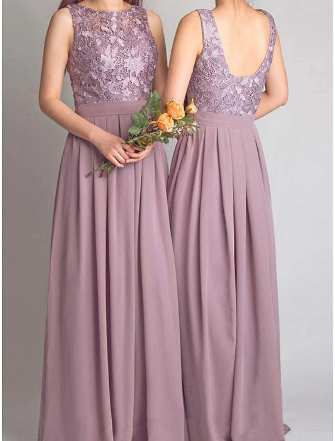 Wholesale A-Line Bridesmaid Dress Scoop Neck Sleeveless Elegant Floor Length Chiffon with Lace / Ruching