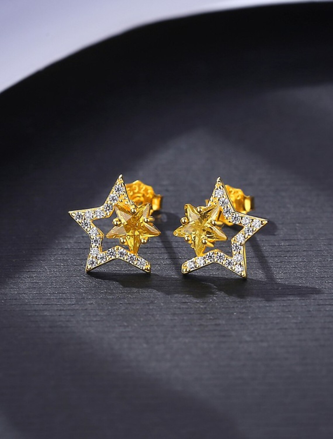 Wholesale Women's Clear Yellow Zircon Stud Earrings Fine Jewelry Classic Star Stylish Simple S925 Sterling Silver Earrings Jewelry Gold For Wedding Party 1 Pair