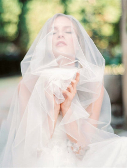 Wholesale One-tier Simple / Classic Style Wedding Veil Cathedral Veils with Pure Color Tulle