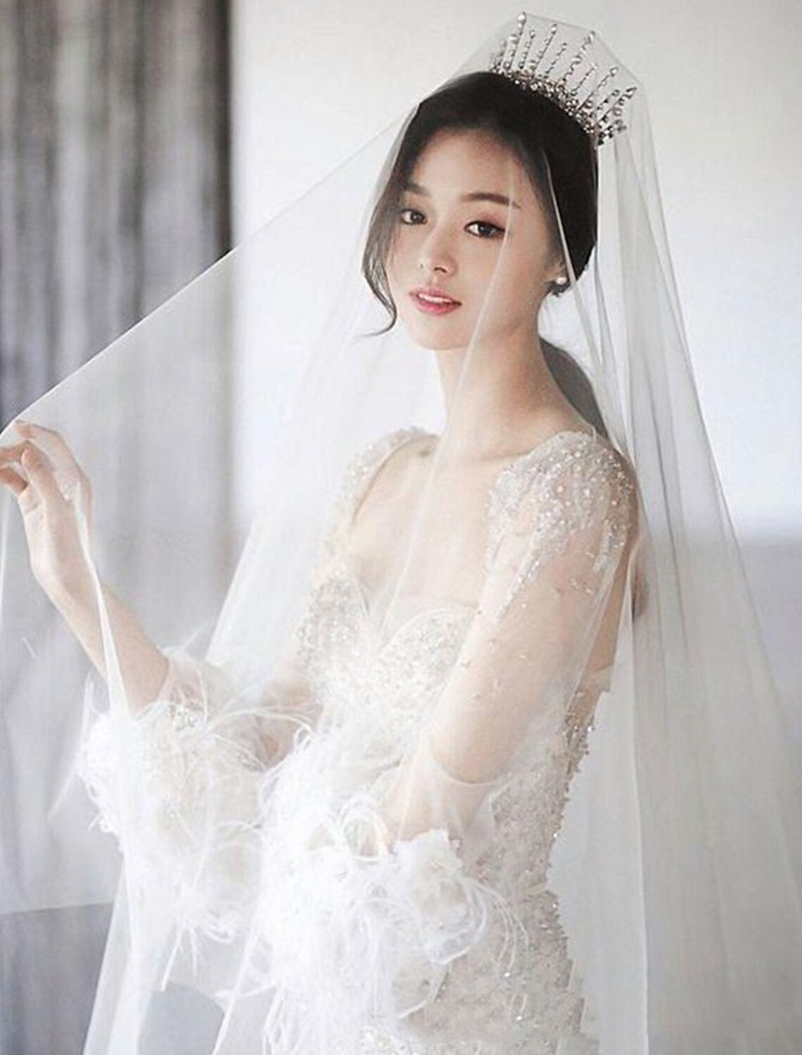 Wholesale One-tier Simple / Classic Style Wedding Veil Cathedral Veils with Pure Color Tulle