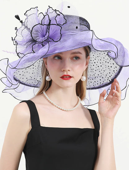 Wholesale Hats Organza Kentucky Derby Church Wedding Sun Protection With Feathers / Fur Floral Headpiece Headwear