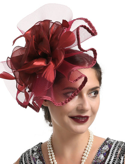 Wholesale Fascinators Kentucky Derby Hat Headwear Organza Fedora Hat Veil Hat Holiday Cocktail Retro Elegant With Feather Pure Color Headpiece Headwear