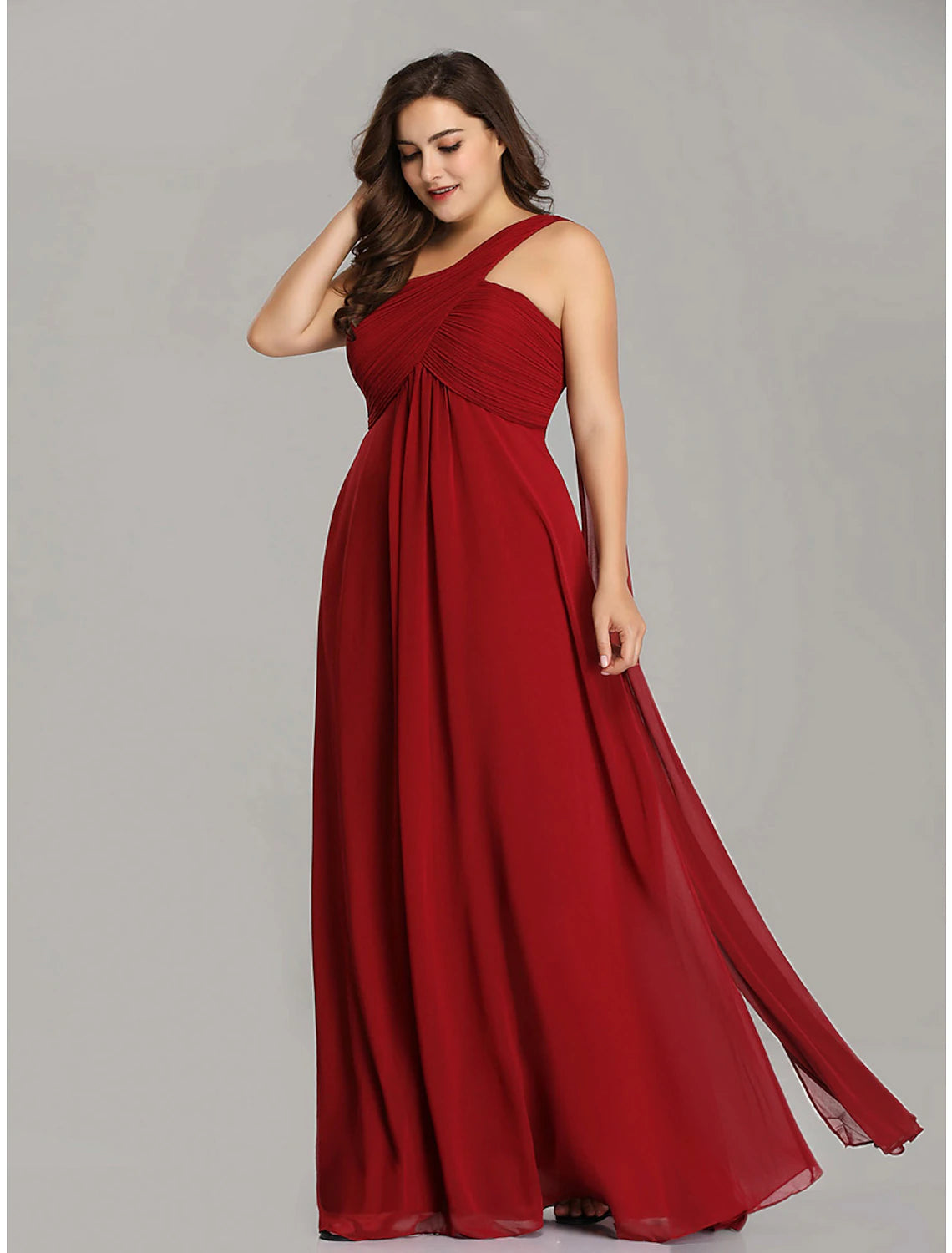 Wholesale A-Line Evening Gown Empire Dress Formal Evening Floor Length Sleeveless One Shoulder Bridesmaid Dress Chiffon Backless with Pleats Draping