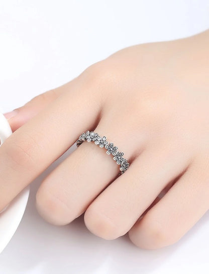 Wholesale Open Ring Party Classic Silver S925 Sterling Silver Flower Shape Vintage Simple 1PC Zircon