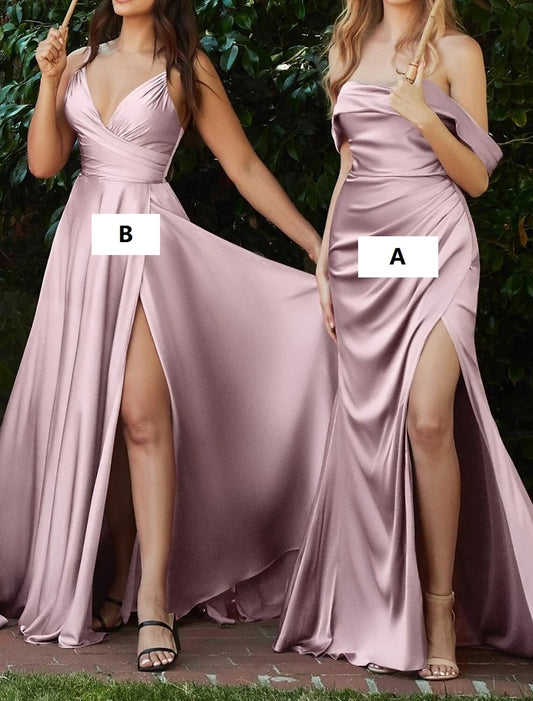 Wholesale Mermaid / Trumpet Bridesmaid Dress One Shoulder Sleeveless Pink Floor Length Chiffon with Split Front / Ruching