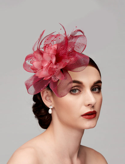 Wholesale Elegant Feather Net Fascinators Hats with Feathers Fur Floral 1PC Special Occasion Kentucky Derby Horse Race Ladies Day Headpiece