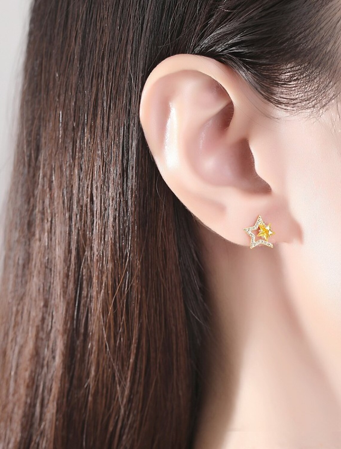 Wholesale Women's Clear Yellow Zircon Stud Earrings Fine Jewelry Classic Star Stylish Simple S925 Sterling Silver Earrings Jewelry Gold For Wedding Party 1 Pair