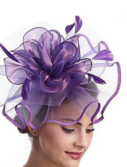 Wholesale Fascinators Kentucky Derby Hat Headwear Organza Fedora Hat Veil Hat Holiday Cocktail Retro Elegant With Feather Pure Color Headpiece Headwear