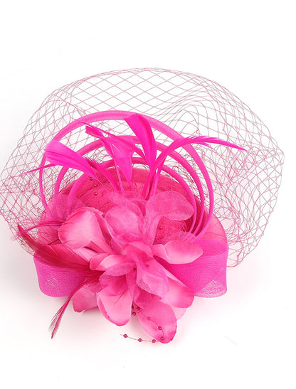 Wholesale Fascinators Kentucky Derby Hat Headwear Organza Polyester / Polyamide Fedora Hat Veil Hat Party / Evening Holiday Vintage Style Elegant With Feather Appliques Headpiece Headwear