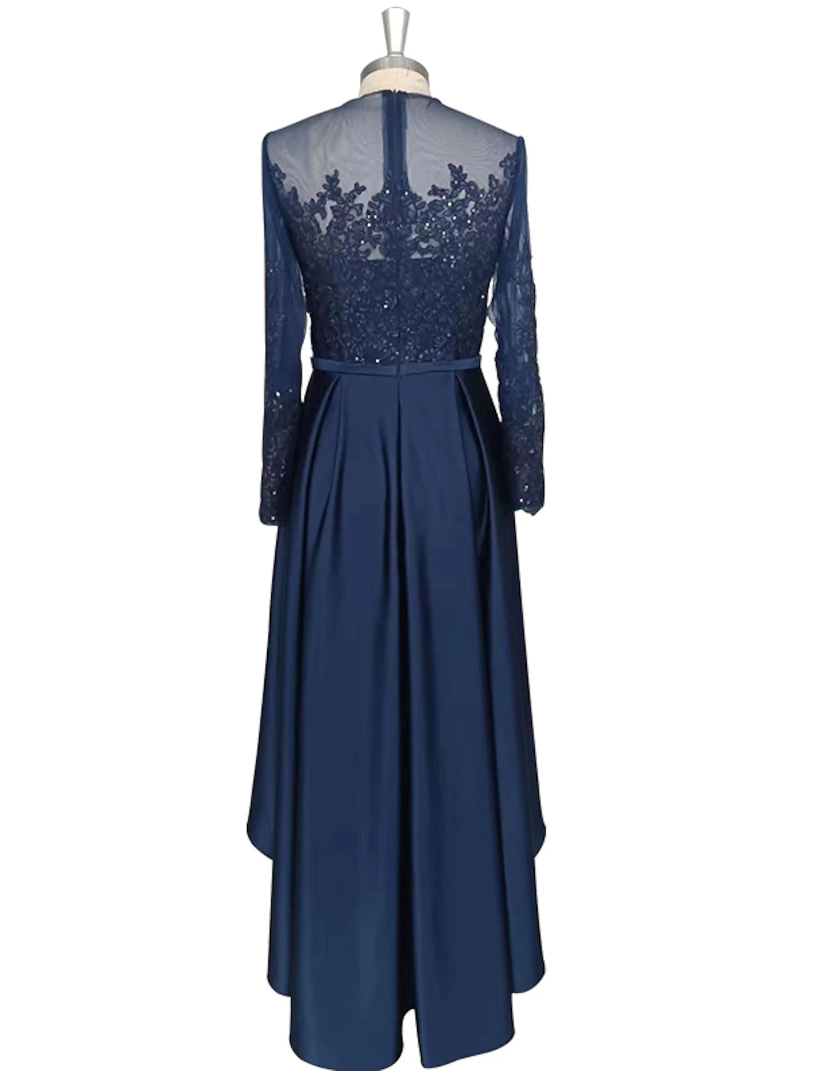 Wholesale A-Line Cocktail Dresses Elegant Dress Party Wear Wedding Party Asymmetrical Long Sleeve Jewel Neck Satin with Crystals Appliques