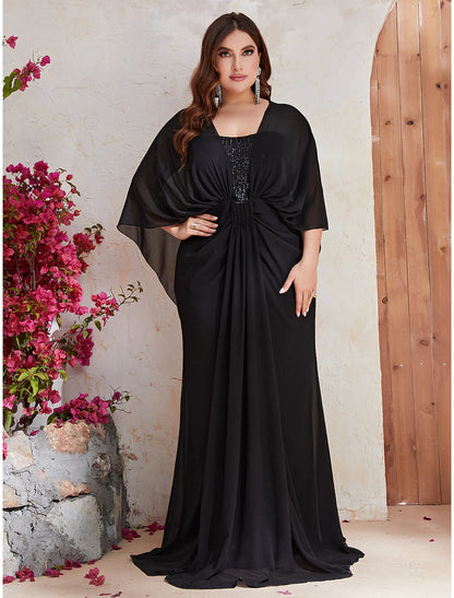 Wholesale Mermaid / Trumpet Wedding Guest Dresses Plus Size Dress Formal Evening Party Sweep / Brush Train Long Sleeve V Neck Polyester with Sequin