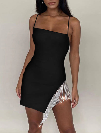 Wholesale Sheath / Column Cocktail Dresses Sexy Dress Holiday Homecoming Short / Mini Sleeveless Spaghetti Strap Spandex with Fringe Crystals