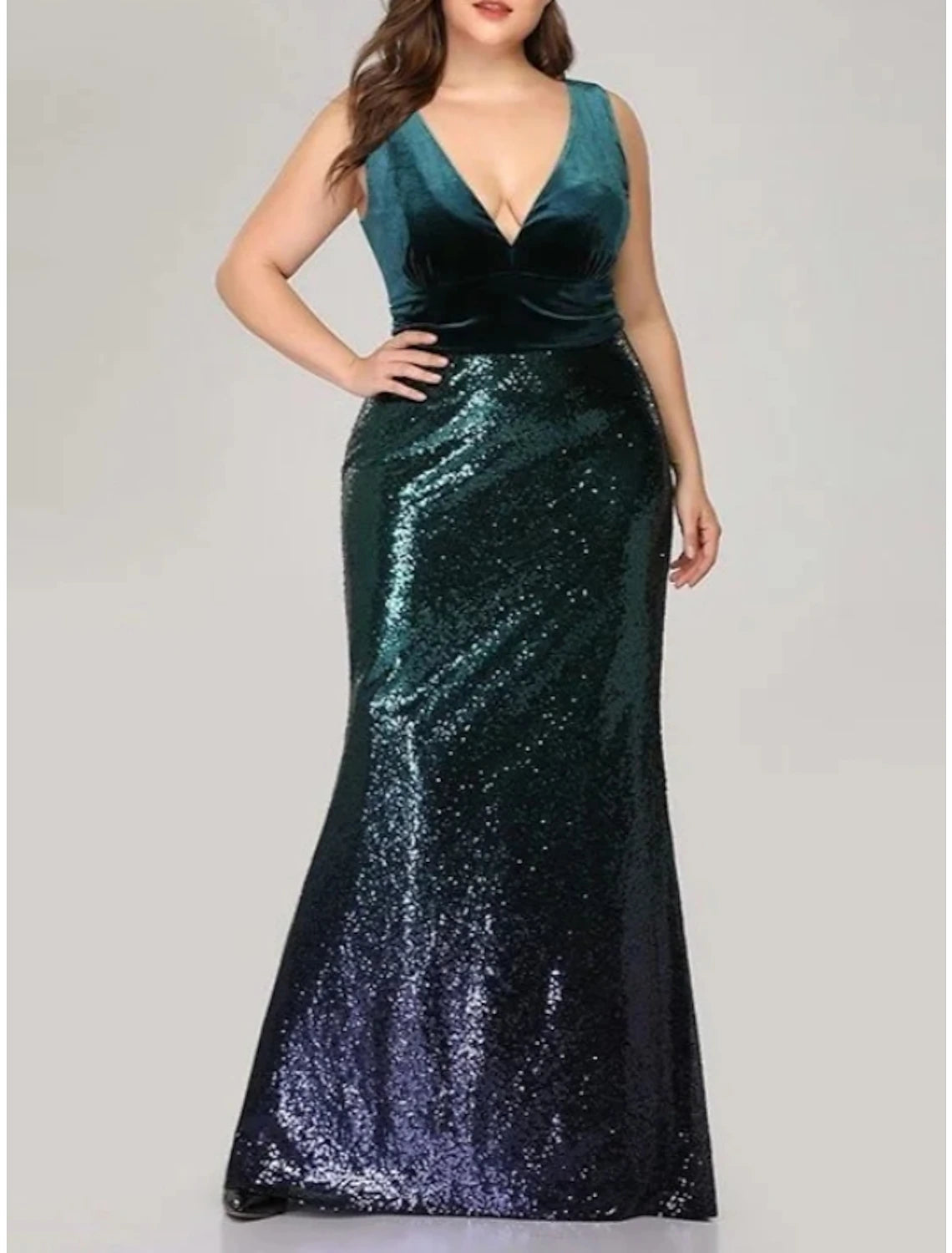 Wholesale Mermaid / Trumpet Evening Gown Sparkle & Shine Dress Formal Fall Floor Length Sleeveless V Neck Sequined with Glitter Pleats