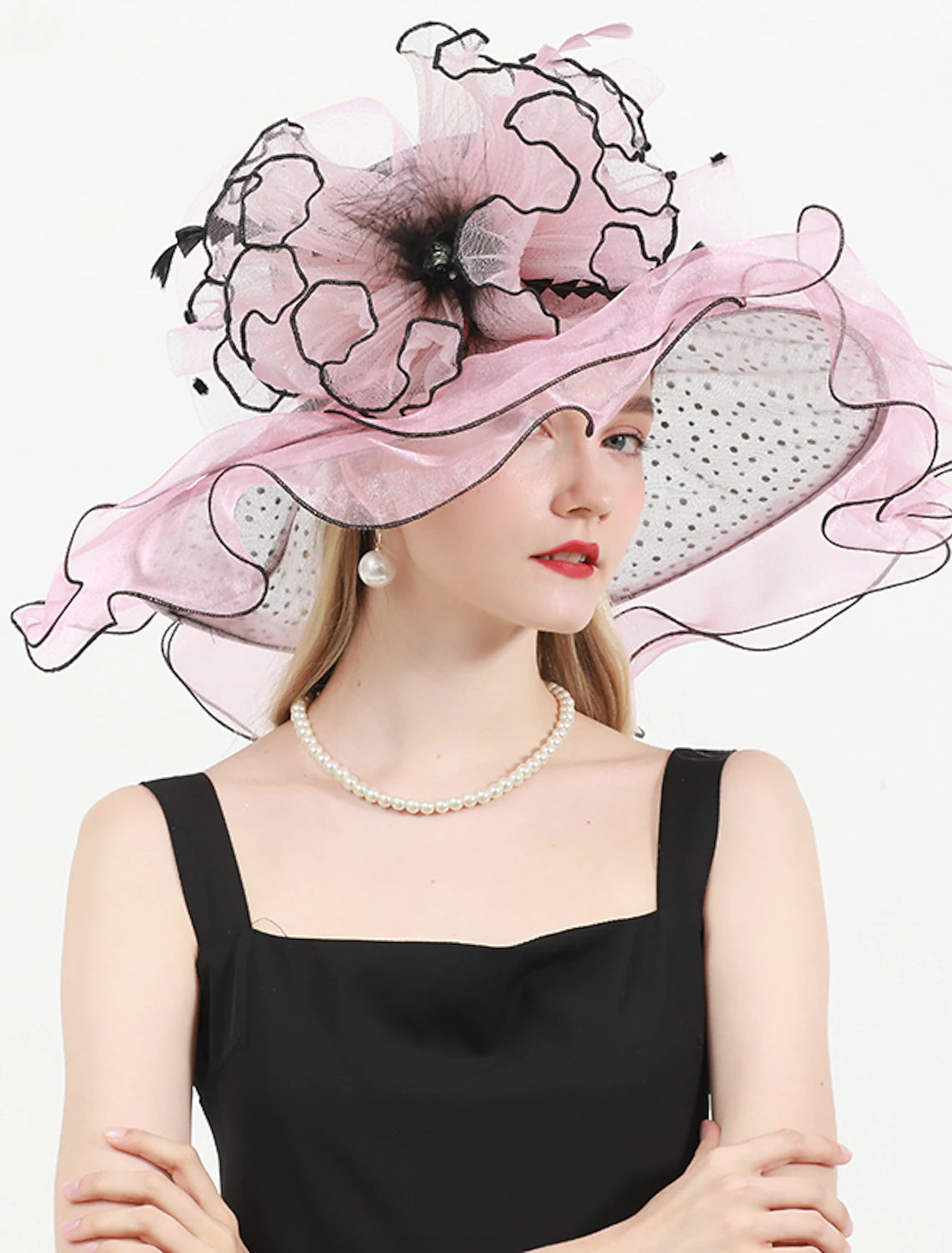 Wholesale Hats Organza Kentucky Derby Church Wedding Sun Protection With Feathers / Fur Floral Headpiece Headwear