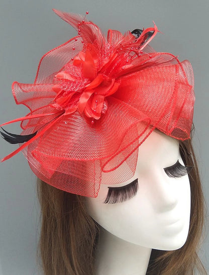 Wholesale Feather / Net Fascinators Kentucky Derby Hat/ Headpiece with Feather / Floral / Flower 1PC Wedding / Special Occasion / Tea Party Headpiece