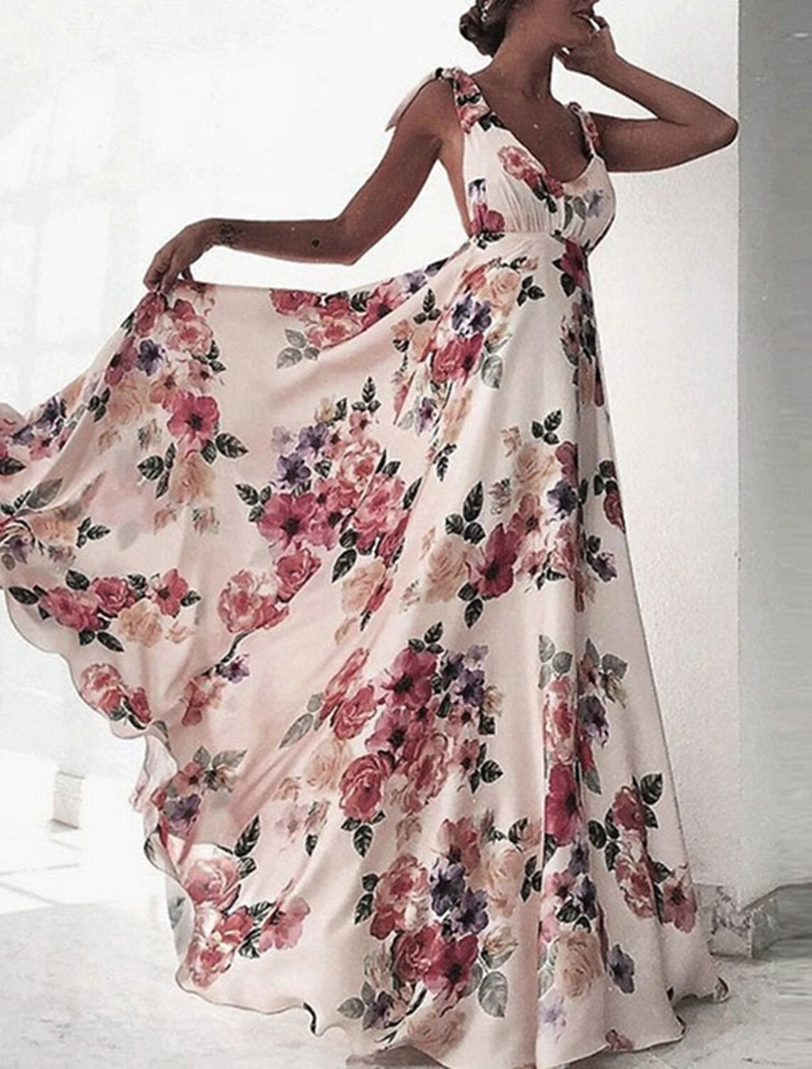 Wholesale Women‘s Party Dress Corset Dress Swing Dress Long Dress Maxi Dress White Beige Sleeveless Floral Print Fall Spring Autumn V Neck Elegant Party