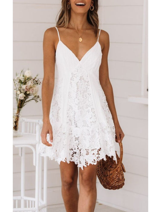 Wholesale A-Line Homecoming Dresses Floral Dress Wedding Guest Holiday Short / Mini Sleeveless Spaghetti Strap Lace with Appliques