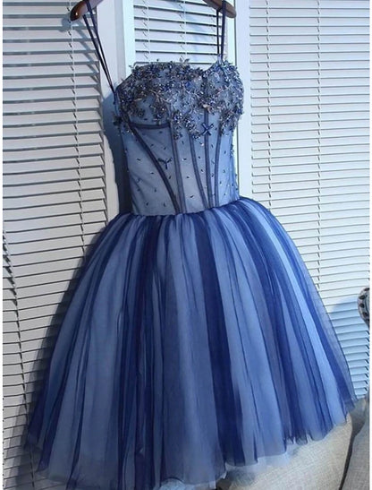 Wholesale A-Line Homecoming Dresses Elegant Dress Graduation Sweet 16 Short / Mini Sleeveless Spaghetti Strap Tulle with Rhinestone