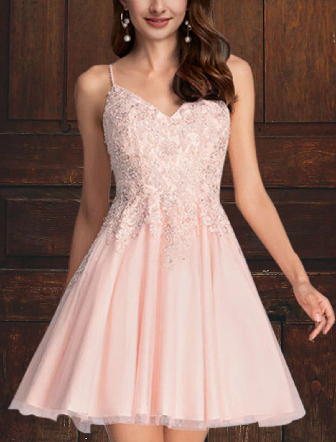 Wholesale A-Line Cocktail Dresses Empire Dress Homecoming Graduation Short / Mini Sleeveless V Neck Pink Dress Tulle with Tiered