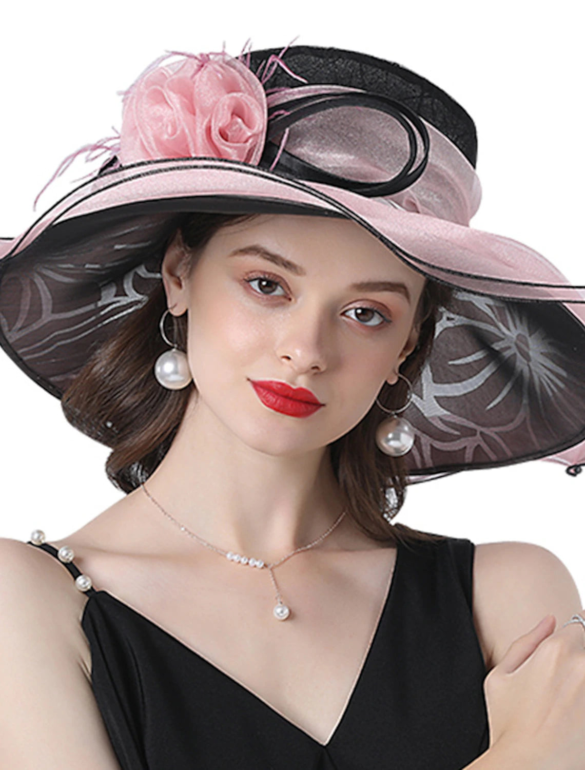 Wholesale Fascinators Kentucky Derby Hat Headwear Polyester Organza Sun Hat Top Hat Veil Hat Holiday Beach Elegant Vintage With Feather Lace Side Headpiece Headwear