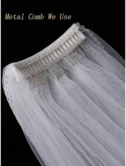 Wholesale One-tier Lace Applique Edge / Lace Wedding Veil Cathedral Veils with Embroidery / Appliques / Paillette 137.8 in (350cm) Tulle