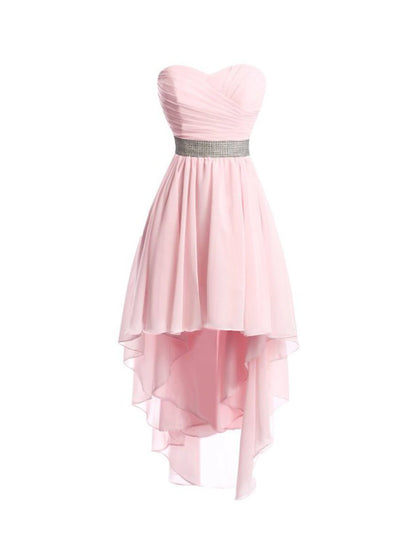 Wholesale A-Line Homecoming Dresses Tiered Dress Strapless High Low Dress Asymmetrical Sleeveless Chiffon With Ruched