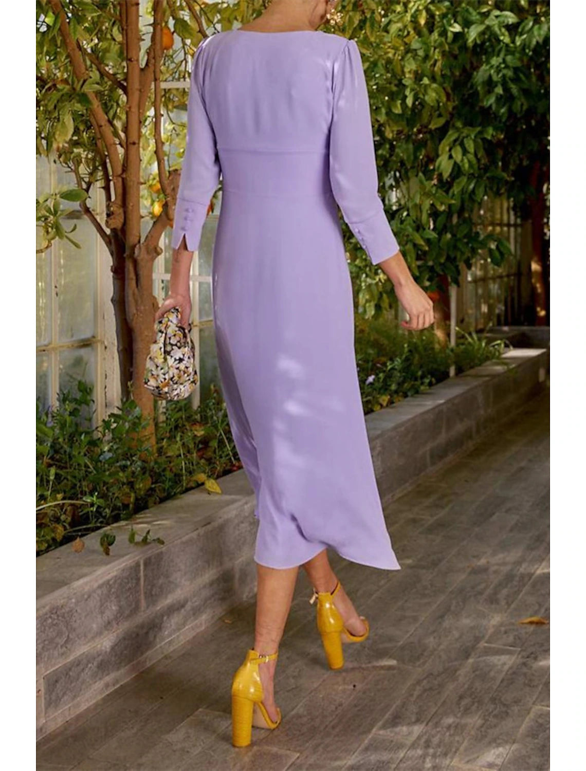 Wholesale Sheath / Column Cocktail Dresses Minimalist Dress Wedding Guest Graduation Tea Length 3/4 Length Sleeve V Neck Stretch Chiffon with Buttons