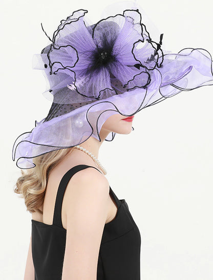 Wholesale Hats Organza Kentucky Derby Church Wedding Sun Protection With Feathers / Fur Floral Headpiece Headwear