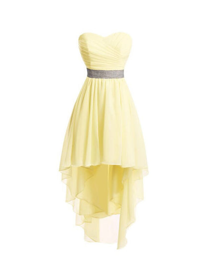 Wholesale A-Line Homecoming Dresses Tiered Dress Strapless High Low Dress Asymmetrical Sleeveless Chiffon With Ruched