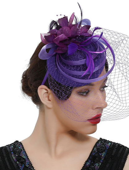 Wholesale Fascinators Kentucky Derby Hat Headwear Organza Polyester / Polyamide Fedora Hat Veil Hat Party / Evening Holiday Vintage Style Elegant With Feather Appliques Headpiece Headwear