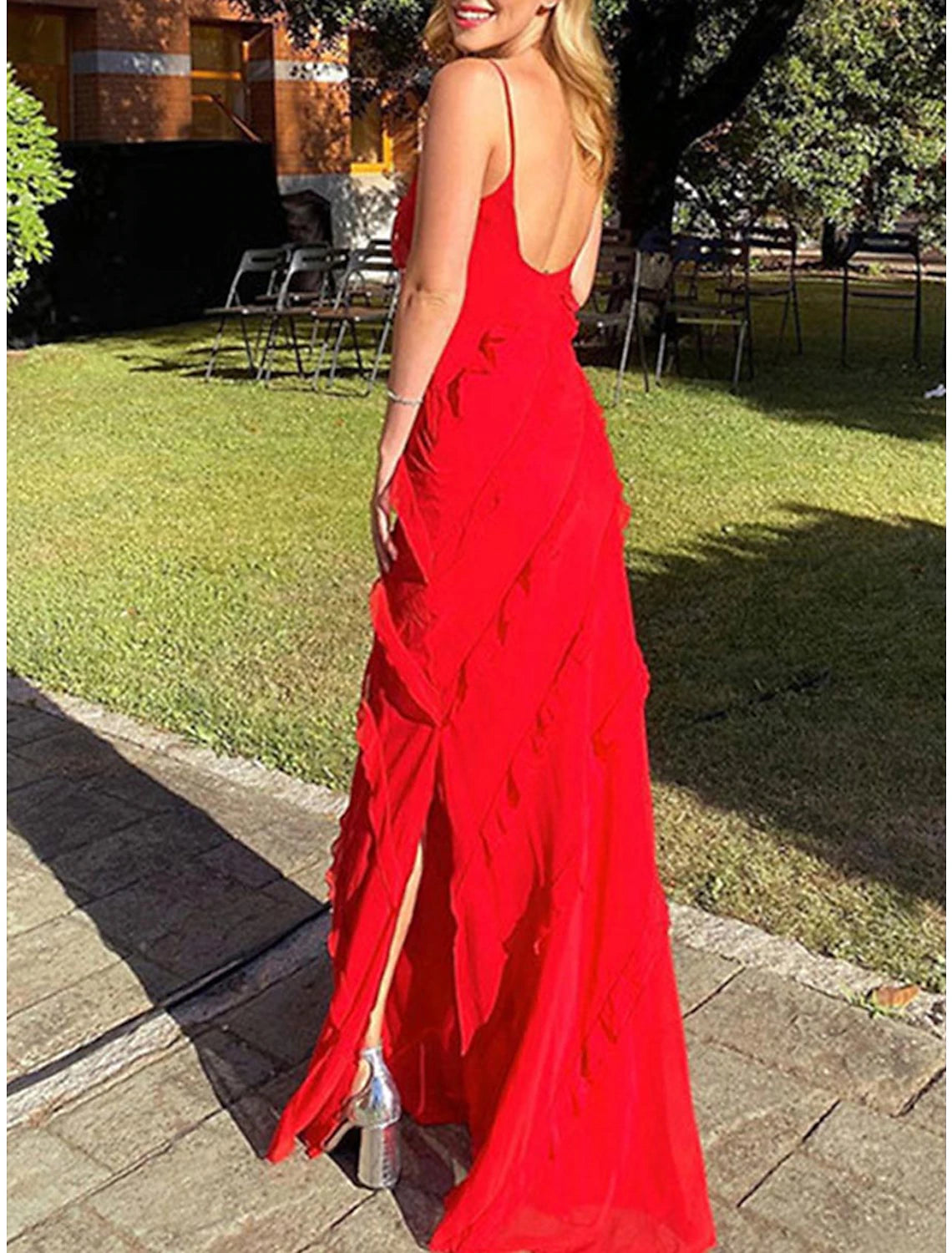 Wholesale Women's Prom Dress Party Dress New Year's Eve Dress Homecoming Dress Long Dress Maxi Dress Black Red Sleeveless Ruffle Summer Spring Spaghetti Strap Evening