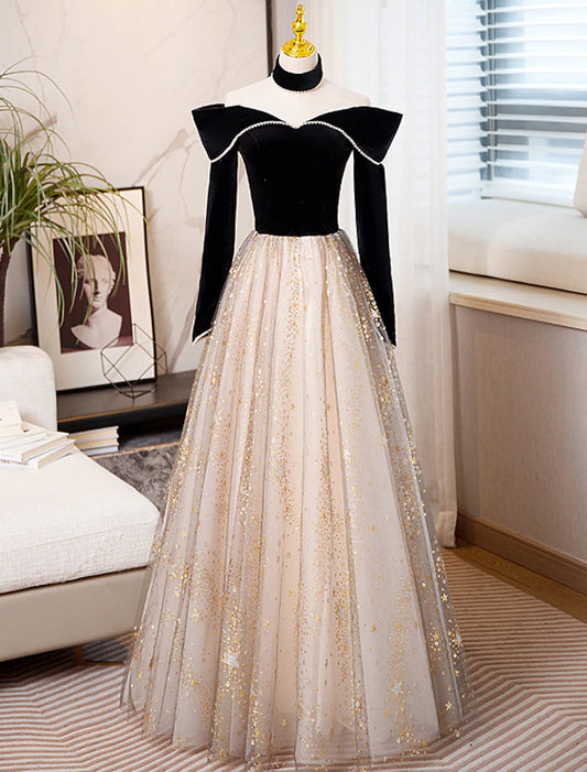 Wholesale  A-Line Prom Dresses Sparkle & Shine Dress Engagement Birthday Floor Length Long Sleeve Sweetheart Tulle with Sequin