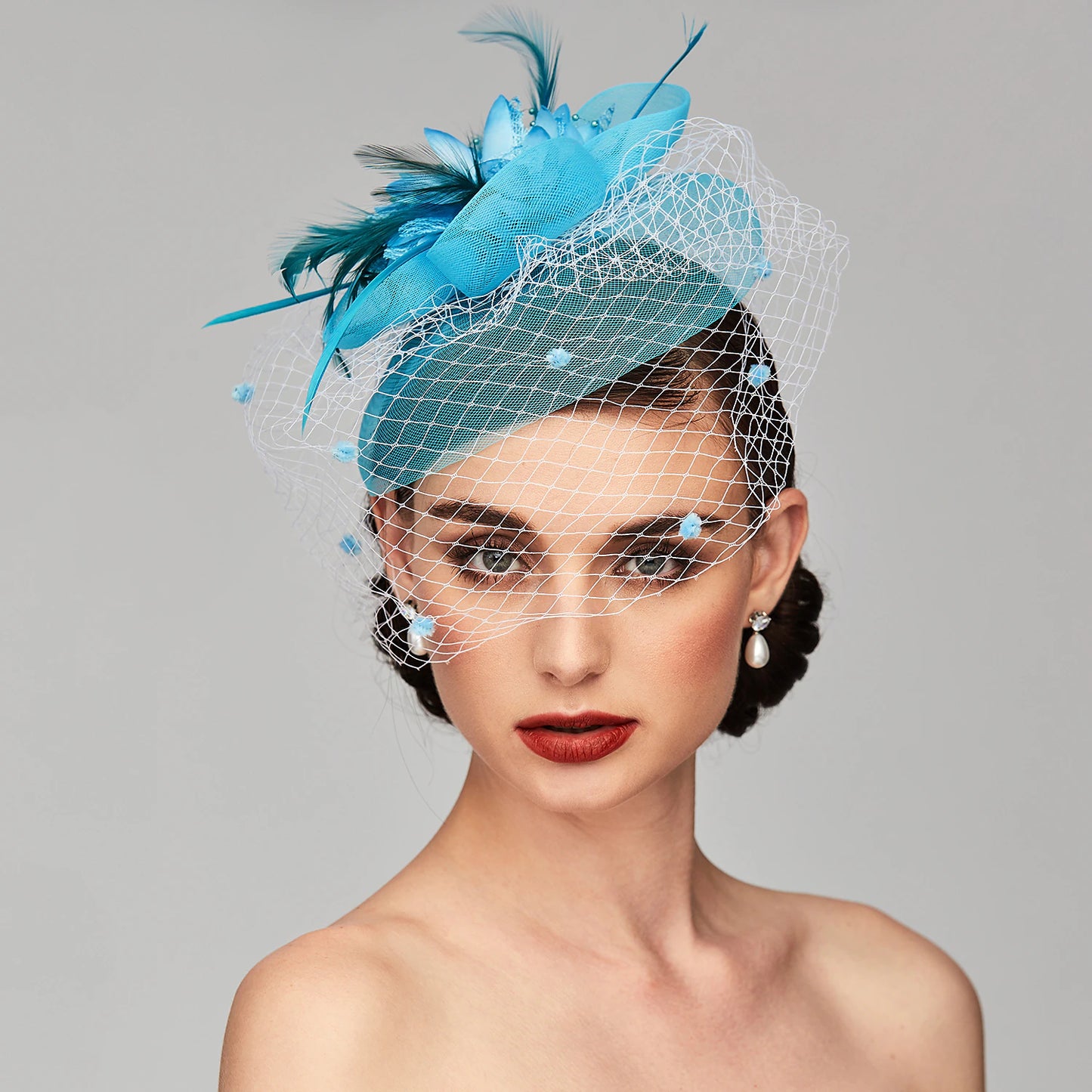 Wholesale Elegant Fascinators Hats Linen Net Mesh Headpiece Kentucky Derby Hat with Clip Headband Feather Floral Flower Mesh Net Wedding Evening Party Horse Race Ladies Day Headpiece Headwear