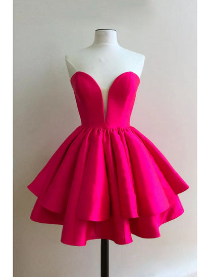 Wholesale A-Line Homecoming Dresses Princess Dress Graduation Cocktail Party Short / Mini Sleeveless Sweetheart Pink Dress Satin Backless with Ruffles