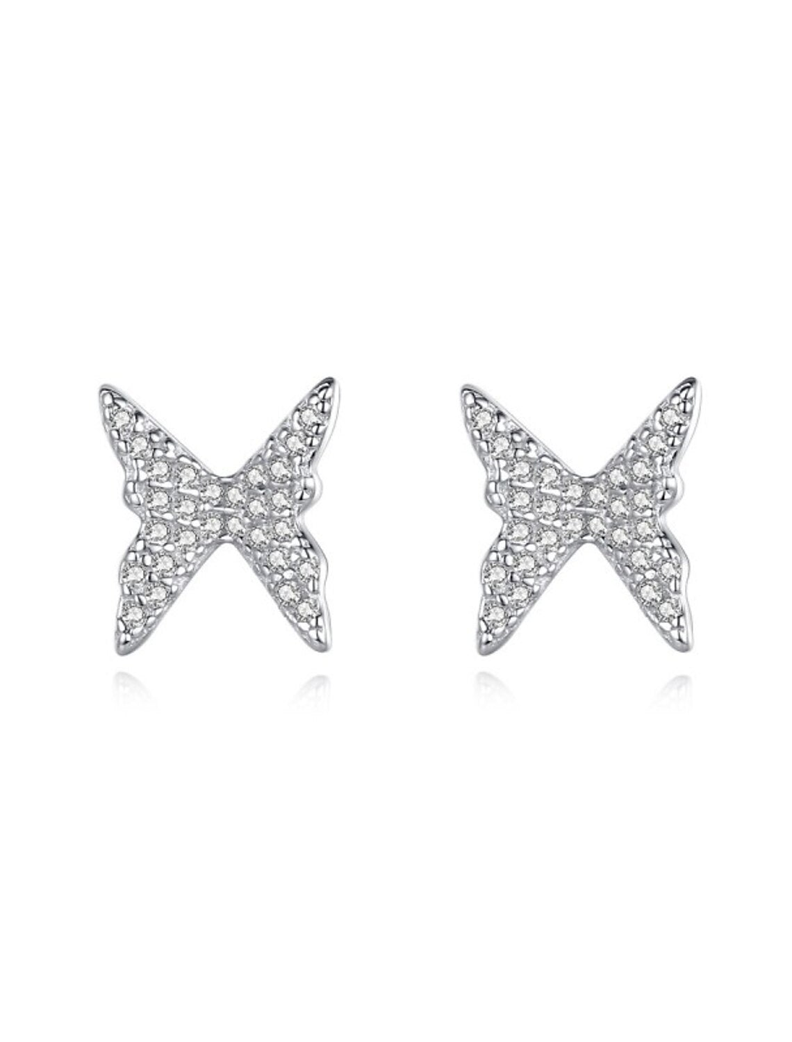 Wholesale Women's Clear Zircon Stud Earrings Fine Jewelry Classic Butterfly Stylish Simple S925 Sterling Silver Earrings Jewelry Silver For Wedding Gift 1 Pair