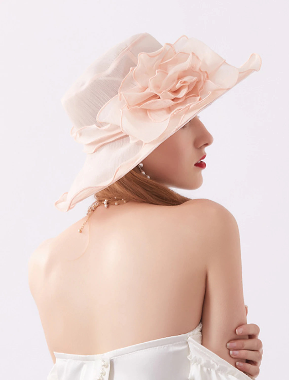 Wholesale Hats Organza Sun Hat Tea Party Kentucky Derby Melbourne Cup Wedding With Appliques Headpiece Headwear