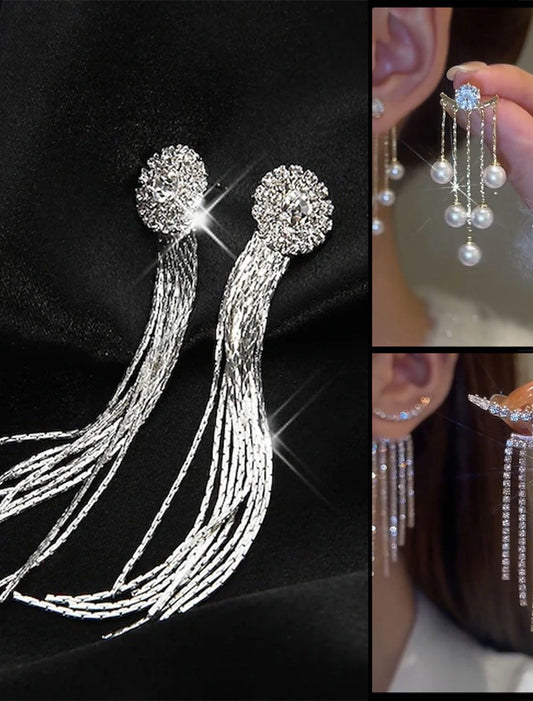 Wholesale Women‘s Drop Earrings Fine Jewelry Tassel Fringe Precious Cute Stylish Earrings Jewelry White For Wedding Party 3 Pairs