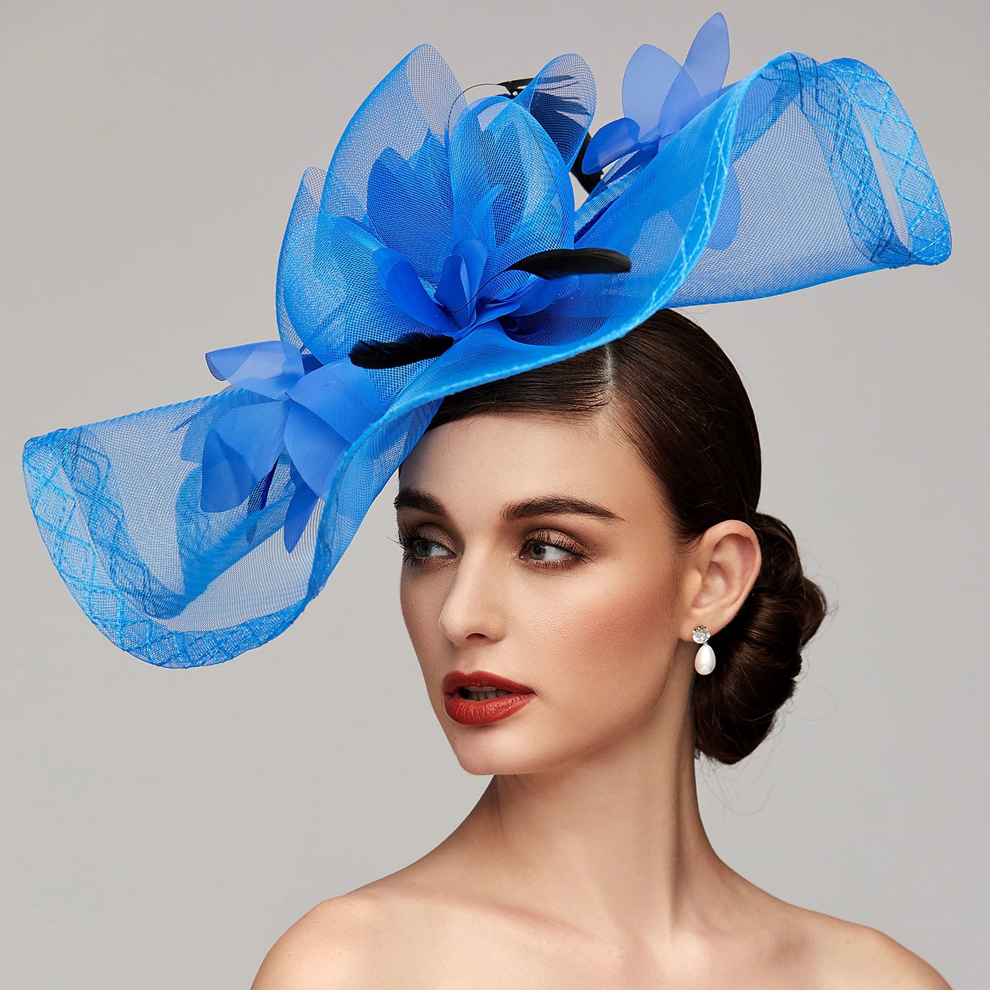 Wholesale Flowers Feather Net Kentucky Derby Hat Fascinators Headpiece with Feather Floral 1PC Horse Race Ladies Day Melbourne Cup Headpiece