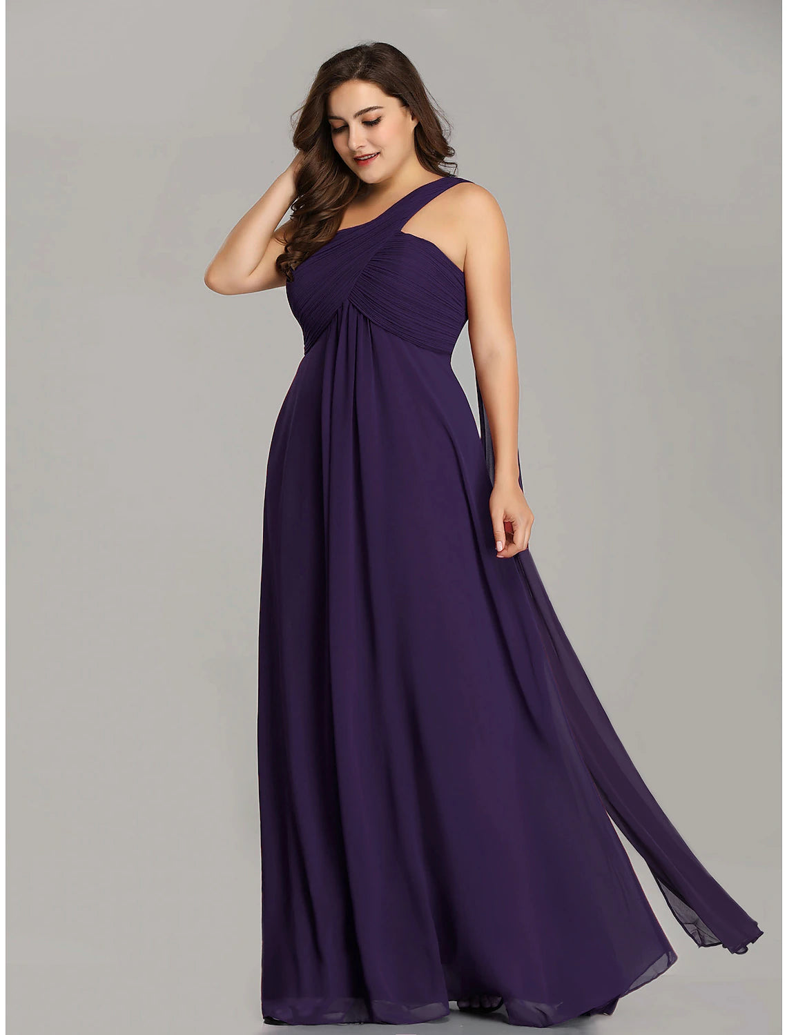 Wholesale A-Line Evening Gown Empire Dress Formal Evening Floor Length Sleeveless One Shoulder Bridesmaid Dress Chiffon Backless with Pleats Draping