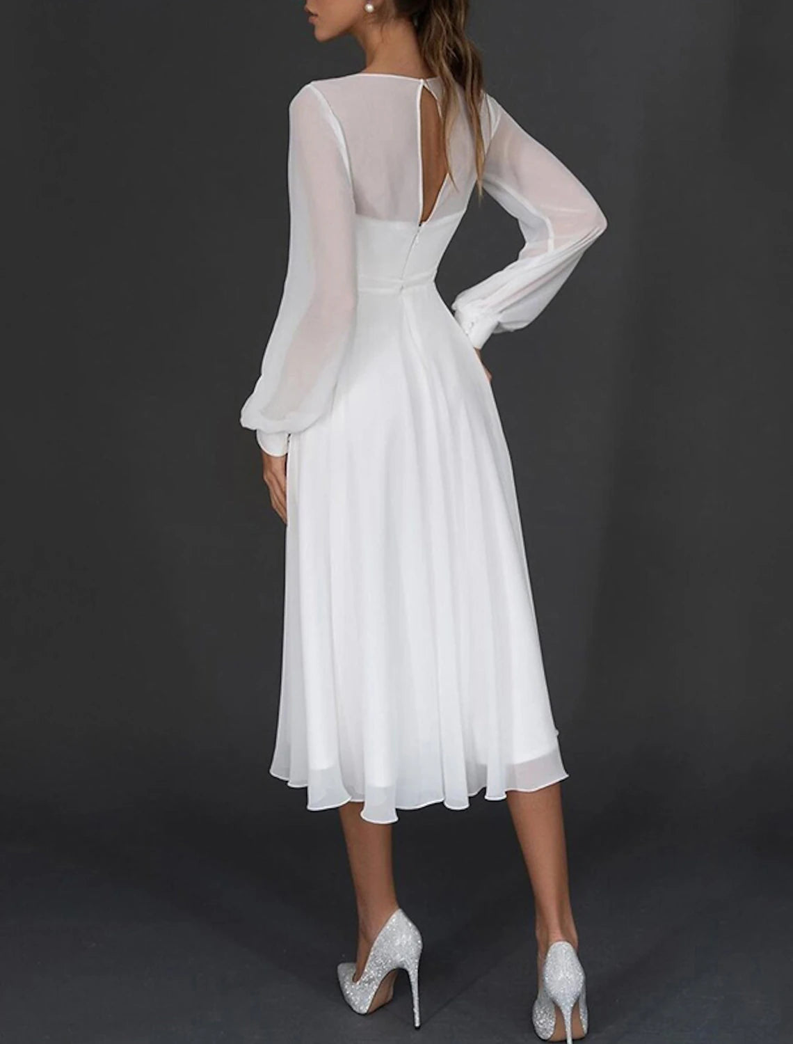 Wholesale Women‘s Party Dress Wedding Guest Dress Swing Dress White Dress Long Dress Maxi Dress White Long Sleeve Pure Color Mesh Fall Spring Autumn V Neck Elegant Wedding Party Winter Dress