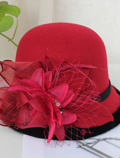 Wholesale Kentucky Derby Hat Fall Wedding Hats Artificial feather Poly / Cotton Blend Bowler / Cloche Hat Bucket Hat Fedora Hat Casual Holiday Vintage Style Elegant With Feather Appliques Headpiece Headwear