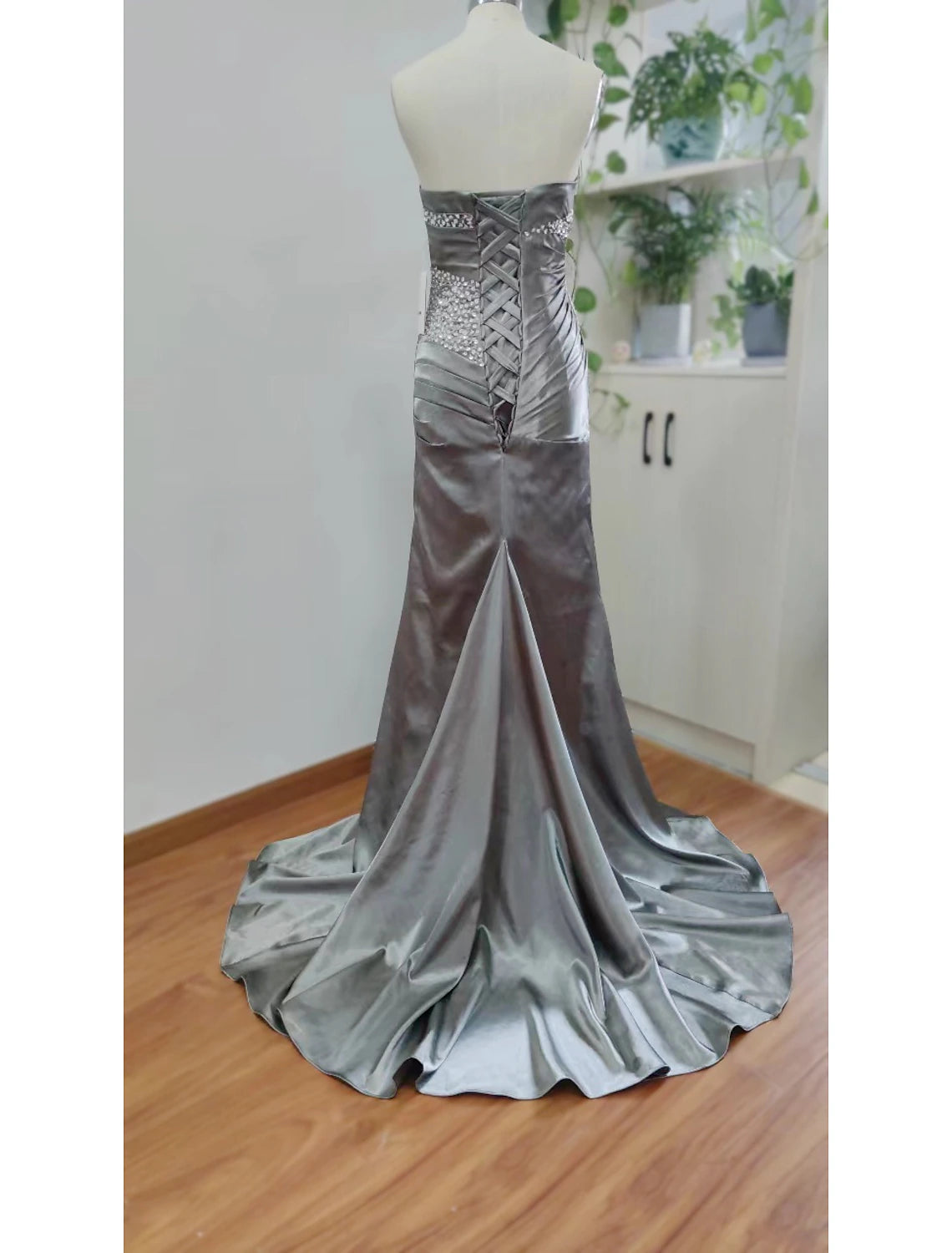 Wholesale Mermaid / Trumpet Elegant Sparkle & Shine Wedding Guest Formal Evening Dress Strapless Sleeveless Sweep / Brush Train Satin with Crystals