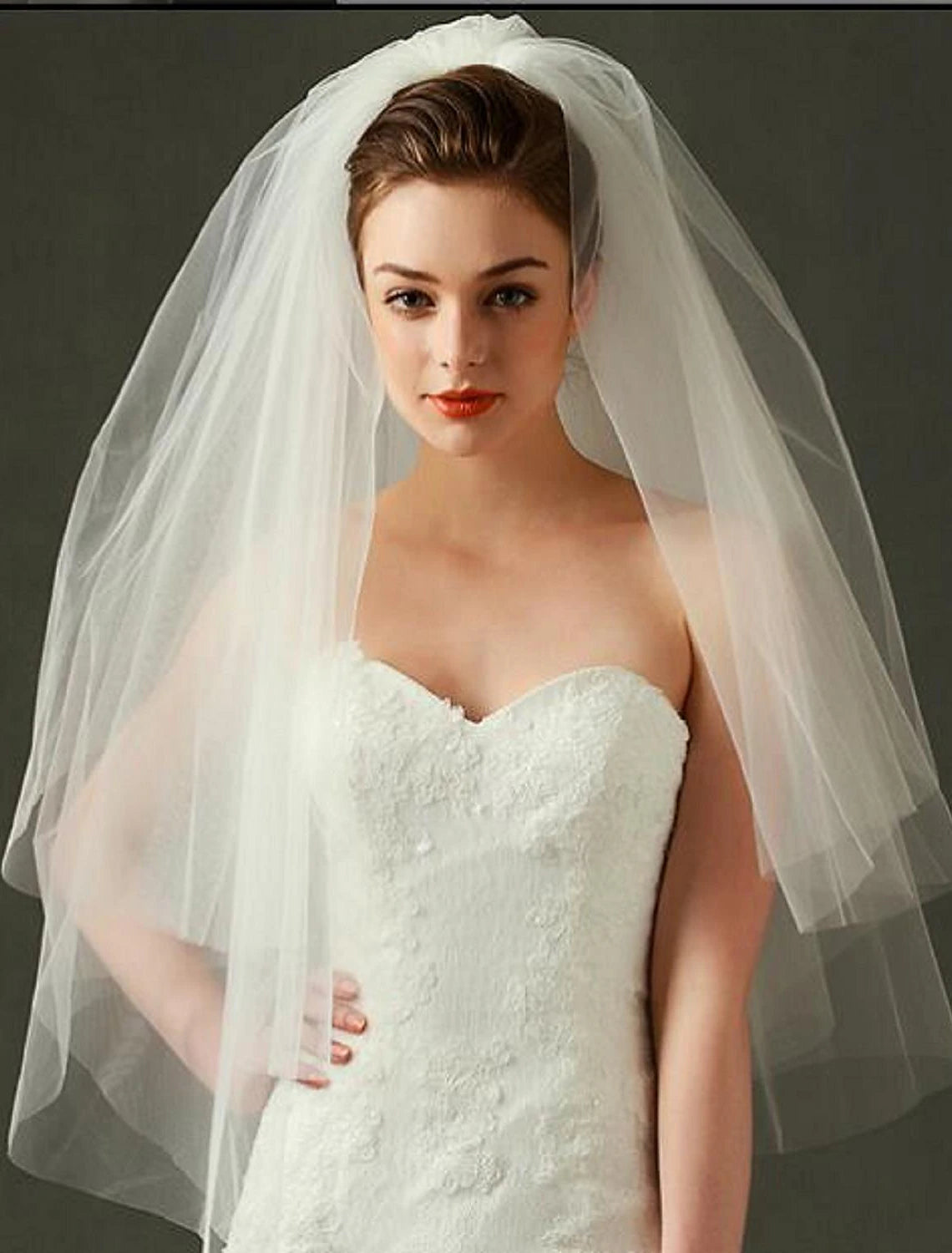 Wholesale Two-tier Cut Edge / Birthday Wedding Veil Blusher Veils / Elbow Veils / Fingertip Veils with Tulle