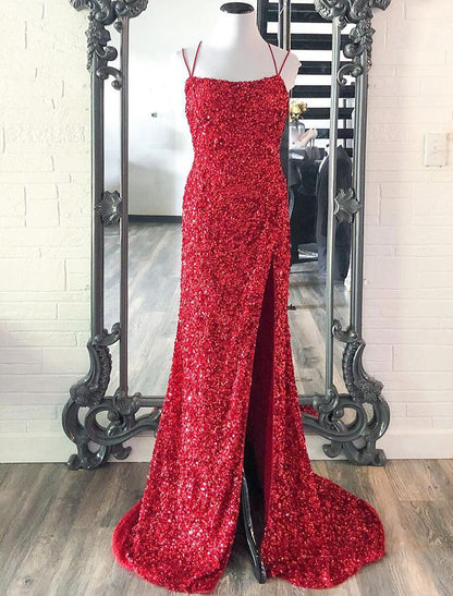 Wholesale Mermaid / Trumpet Prom Dresses Sparkle & Shine Dress Party Wear Wedding Party Floor Length Sleeveless Spaghetti Strap Sequined with Sequin