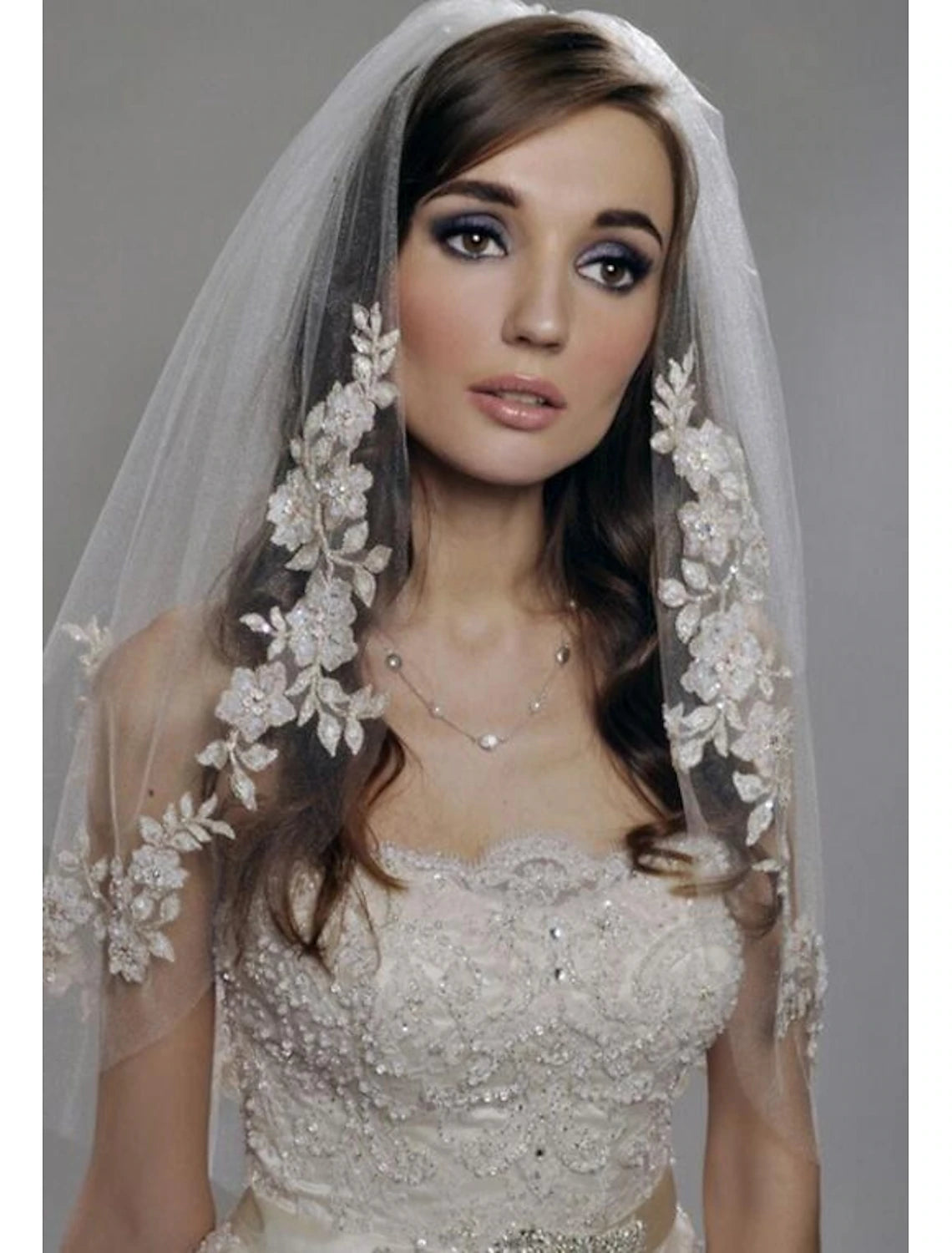 Wholesale Two-tier Stylish / Pearls Wedding Veil Elbow Veils with Faux Pearl / Embroidery POLY / Drop Veil