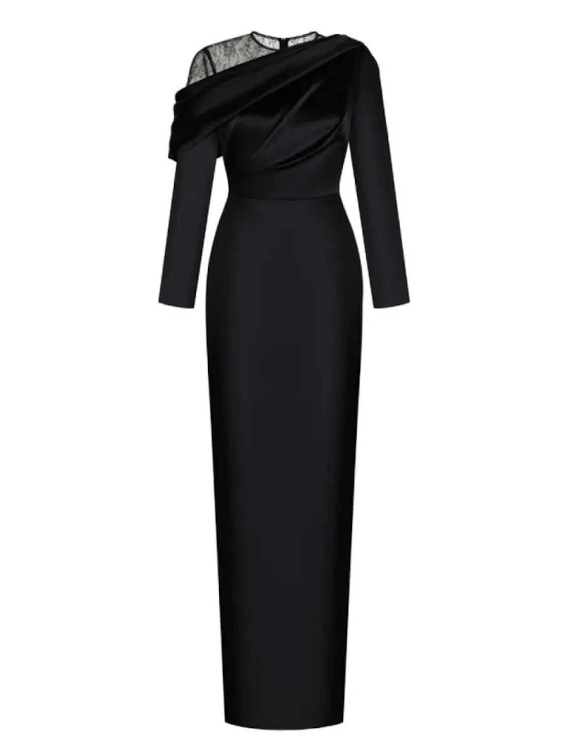 Wholesale Sheath / Column Evening Gown Elegant Dress Formal Sweep / Brush Train Black Dress Long Sleeve Jewel Neck Satin with Ruched