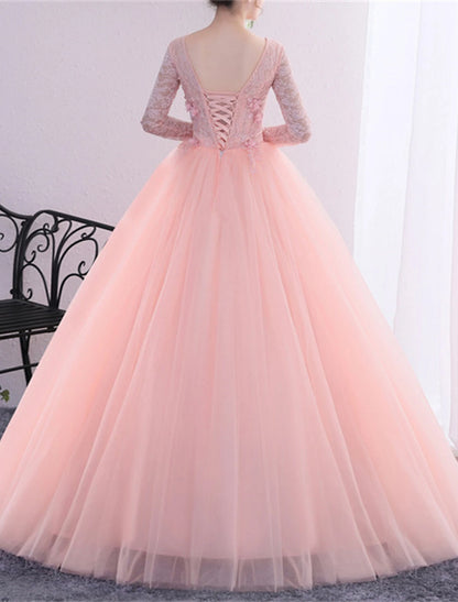 Wholesale Ball Gown Quinceanera Dresses Princess Dress Performance Quinceanera Floor Length Long Sleeve V Neck Polyester with Crystals Appliques