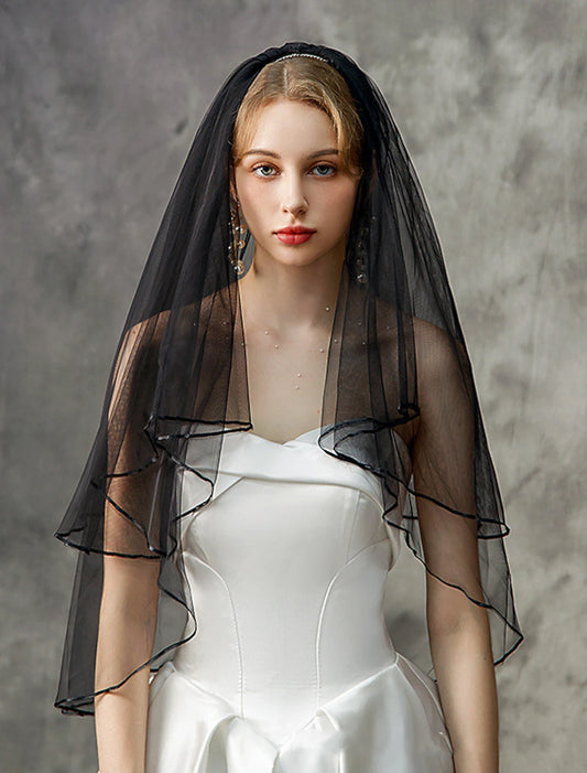 Wholesale Two-tier Stylish / Classic & Timeless Wedding Veil Elbow Veils with Flower Comb / Pure Color Tulle