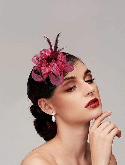 Wholesale Vintage Style Elegant & Luxurious Tulle / Feathers Fascinators / Hats / Headwear with Floral / Beading 1PC Wedding / Ladies Day / Melbourne Cup Headpiece